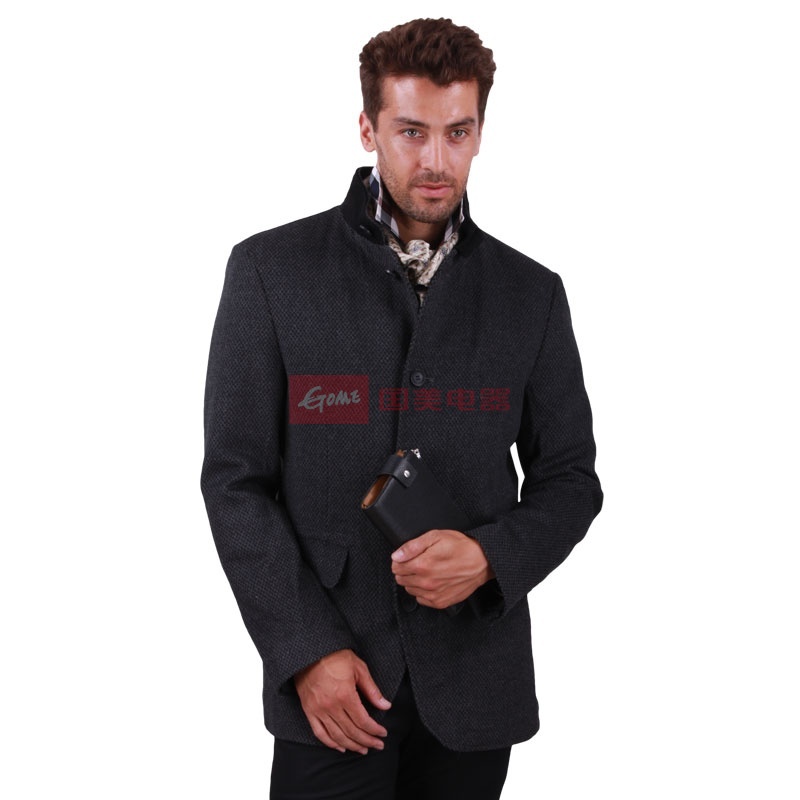 男士商务休闲外套 韩版立领毛呢便装夹克(黑灰
