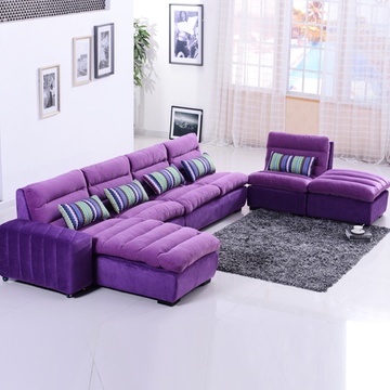 阿诗兰 现代时尚客厅组合转角休闲小户型植绒布艺沙发b296(深紫色)